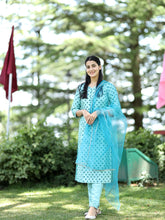 SKY COLOURED WOMEN'S RAYON KURTA WITH DUPATTA SET