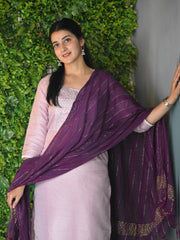 LIGHT PINK COLOURED WOMEN'S RAYON KURTA WITH DUPATTA SET