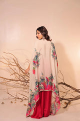 Crimson Bloom Indo-Western Drape Set with Embroidered Cape