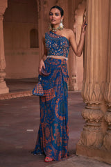 Teal Dhoti Skirt Set