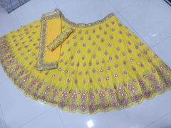Yellow Georgette Mirror Embroidery Work Lehenga Choli