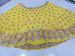 Yellow Georgette Mirror Embroidery Work Lehenga Choli