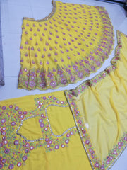 Yellow Georgette Mirror Embroidery Work Lehenga Choli