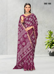 Geometric Print Jacquard border Dola Silk saree with blouse for women