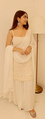 WHITE PARTYWEAR SARARA SUIT WITH SEQUENCE AND EMBROIDERY WORK