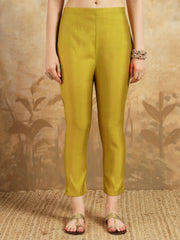 YELLOW COLOURED WOMEN'S VISCOSE CHANDERI EMBROIDERED KURTA WITH PANT DUPATTA SET