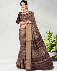 Best selling Zari Weaving Jacquard border Soft Cotton saree with blouse for women