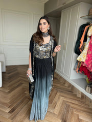 Black Ombre Draped Dhoti Skirt Set for Women | Indo Western Fusion Outfit | Party & Festive Wear Malaysia