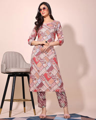 Multi printed cotton tow piece kurta set (Multicolour)