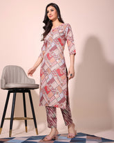 Stylish Slub Cotton Printed Kurta Set with Matching Trouser & Crape Dupatta | Everyday & Office Wear Suit Malaysia