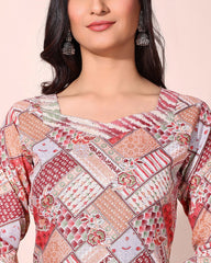 Stylish Slub Cotton Printed Kurta Set with Matching Trouser & Crape Dupatta | Everyday & Office Wear Suit Malaysia