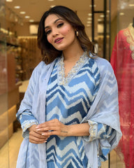 V-Neck Floral Printed kurta Set with Dupatta