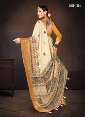 Tradional Madhubani print Cotton saree with blouse for indian women