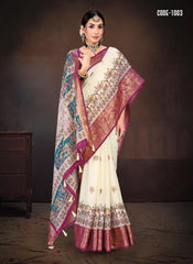 Tradional Madhubani print Cotton saree with blouse for indian women