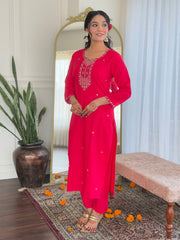 PINK COLOURED WOMEN EMBROIDERY WORK KURTA SET