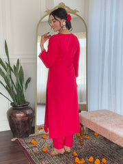 PINK COLOURED WOMEN EMBROIDERY WORK KURTA SET