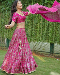Pink Malai satin zari embroidery Lehenga choli
