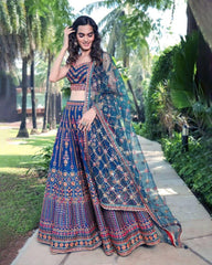 Blue color chinon silk designer embroidery lehenga choli
