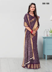Laheriya print Zari border Soft cotton saree with blouse for women