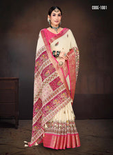 Tradional Madhubani print Cotton saree with blouse for indian women