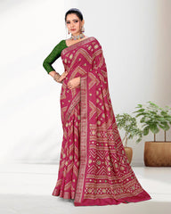 Festive wear Zari Weaving Jacquard border Viscose saree with blouse for women