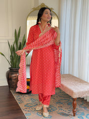 ORANGE COLOURED WOMEN'S REYON EMBROIDERED KURTA WITH PANT DUPATTA SET