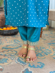 BLUE COLOURED WOMEN'S REYON EMBROIDERED KURTA WITH PANT DUPATTA SET