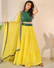Yellow Colored Georgette Frill Lehenga Choli