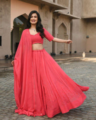 Watermelon Pink Colored Georgette Lehenga Choli