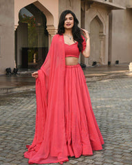 Watermelon Pink Colored Georgette Lehenga Choli