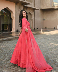 Watermelon Pink Colored Georgette Lehenga Choli