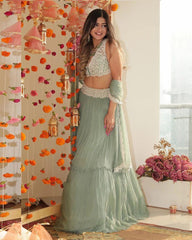 Sea Green Party Wear Georgette Crush Work Lehenga Choli