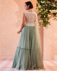 Sea Green Party Wear Georgette Crush Work Lehenga Choli