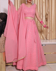 Baby Pink Colored Georgette Party Wear Lehenga Choli