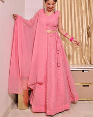 Baby Pink Colored Georgette Party Wear Lehenga Choli