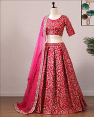 Rani Pink Colored Barfi Silk Embroidered Work Lehenga Choli