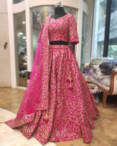 Rani Pink Colored Barfi Silk Embroidered Work Lehenga Choli