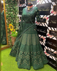 Green Sequence Embroidery Work Lehenga Choli