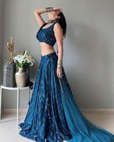 Blue Colored Faux Georgette Sequence Work Lehenga Choli