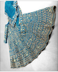 Blue Japan satin embroidery Lehenga choli