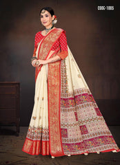 Tradional Madhubani print Cotton saree with blouse for indian women