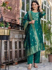 SANISA Women Silk Blend Ethnic Motifs Kurta Set with Trousers & Dupatta | Indian Kurti Suit for Women Malaysia | Party Wear Ethnic Outfit Online
