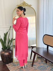 RADHA PINK COLOURED WOMEN'S VISCOSE CHINNON KURTA WITH PANT DUPATTA SET