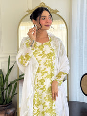 GREEN COLOURED WOMEN'S GEORGETTE KURTA WITH PANT DUPATTA SET