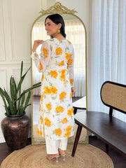 YELLOW COLOURED WOMEN'S GEORGETTE KURTA WITH PANT DUPATTA SET