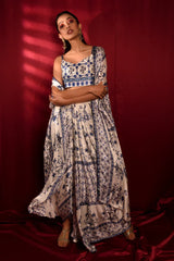 Beautiful Satin Georgette Moroccan Print Dhoti Skirt Set