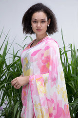 white Color georgette Saree With Sequence Work