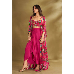 Pink Drape Skirt With Blouse And Jacket (Set of 3)