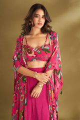 Pink Drape Skirt With Blouse And Jacket (Set of 3)