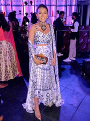 Beautiful Satin Georgette Moroccan Print Dhoti Skirt Set